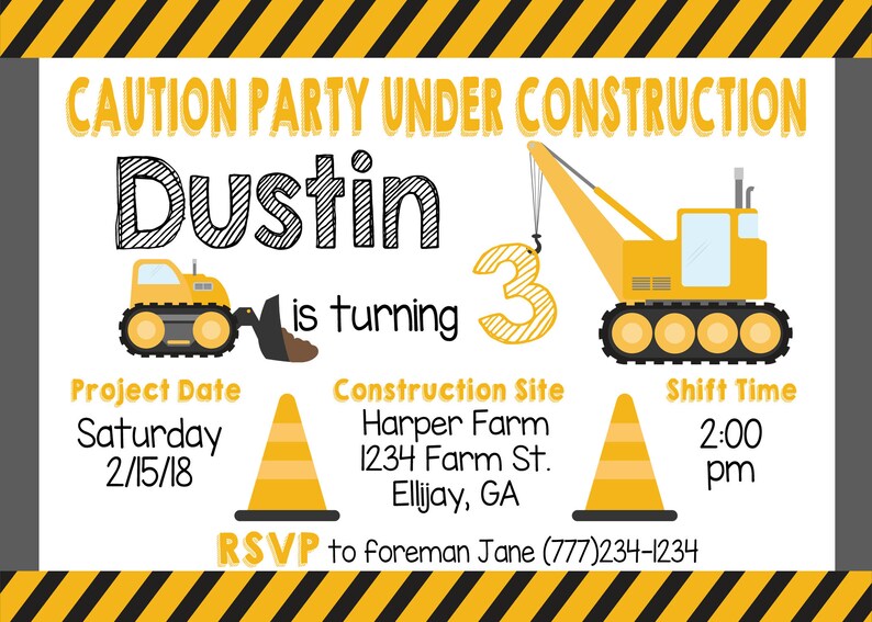 Construction Birthday Party Invitation, Construction Party, Party Under Construction, Construction Thank You Card, Printable, Digital File image 2