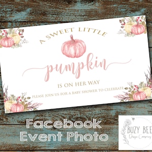 Little Pumpkin Shower Facebook Event Photo, Fall Baby,  Baby Girl Shower, Greenery, Baby Shower Facebook Event Cover, Digital File