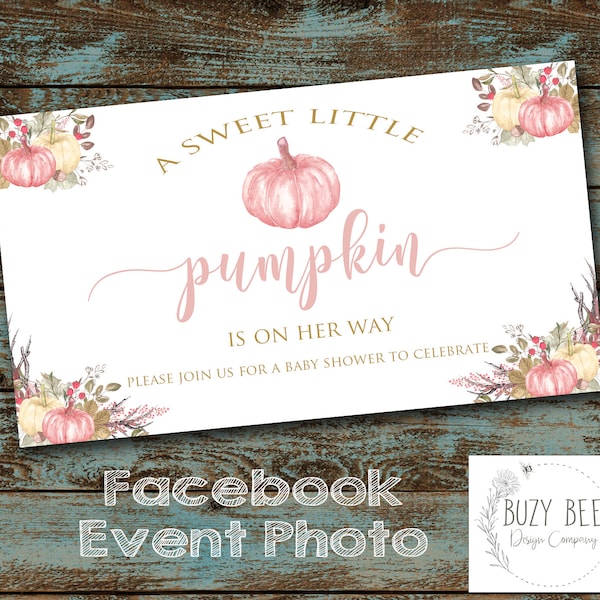 Little Pumpkin Shower Facebook Event Photo, Fall Baby,  Baby Girl Shower, Greenery, Baby Shower Facebook Event Cover, Digital File