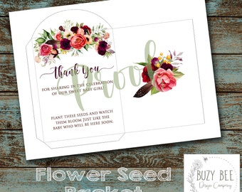 Floral Baby Shower Favor, Baby Shower Thank You Favor, Boho, Flower Seed, Baby Girl Shower, Seed Packet, Baby In Bloom Printable DIY