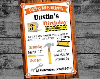 Tool Party Birthday Invitation, Construction Birthday Party, Home Depot Birthday Invitation - With or W/out photo Digital File DIY