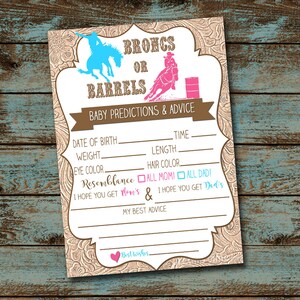 Broncs of vaten Gender Reveal voorspellingskaarten, babyspel, westerse douche, roze of blauw, gender Reveal, digitaal bestand, DIY