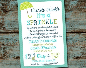 Baby Sprinkle Invitation, Twinkle Twinkle It's a Sprinkle, Baby Boy Shower Invitation Digital File DIY