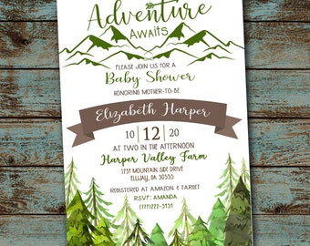 Adventure Awaits Baby Shower, Adventure Invitation, Forest Baby Shower Invitation, Baby Shower, Shower Invitation Digital File DIY
