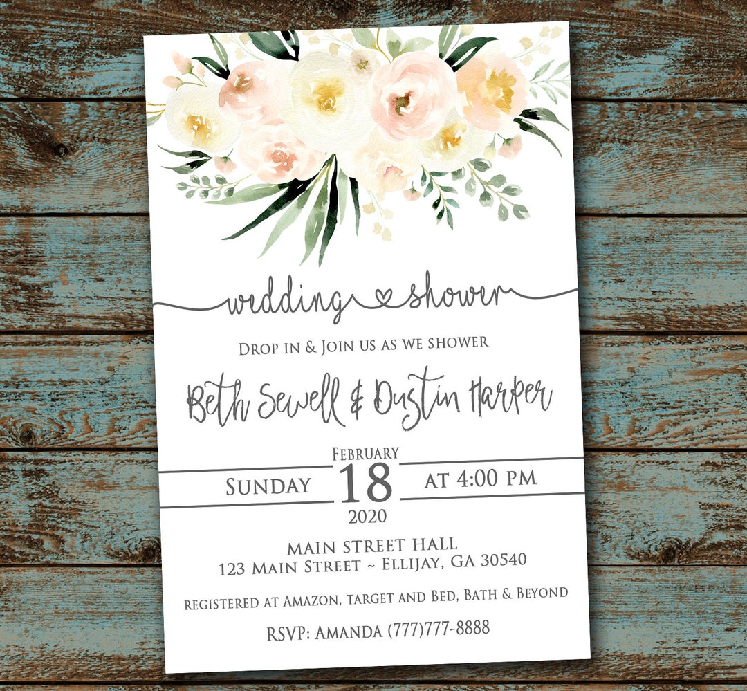 Floral Wedding Shower Invitation, Drop in Shower Invitation, Couples ...