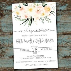 Floral Wedding Shower Invitation, Drop in Shower Invitation, Couples ...