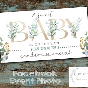 Sweet Baby Gender Reveal Facebook Event Photo, Eucalyptus,  Baby Gender Reveal, Greenery, Sweet Baby Facebook Event Cover, Digital File