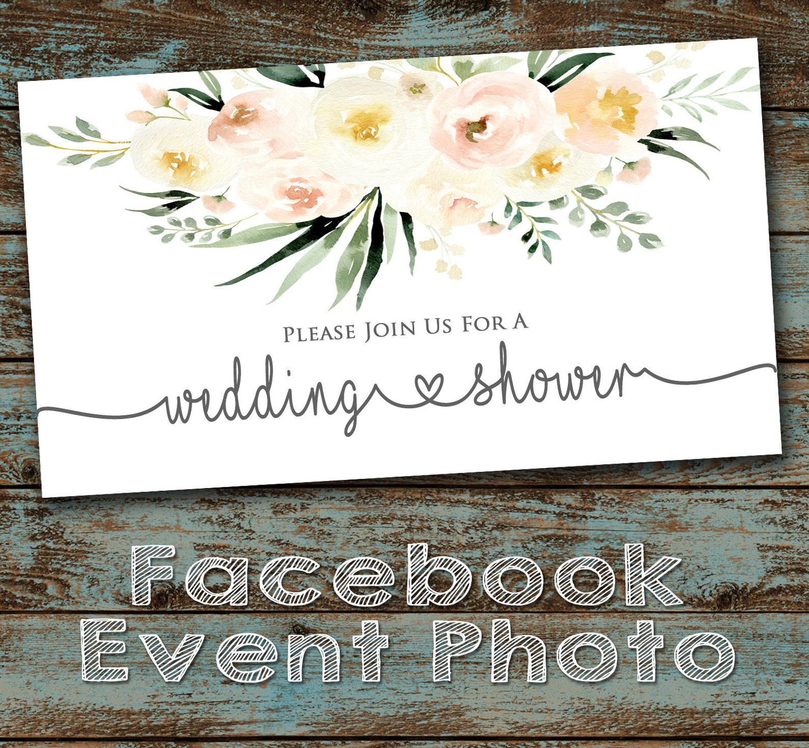 Floral Wedding Shower Facebook Event Cover Photo Greenery Etsy