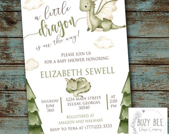 Dragon Baby Shower, Dragon Invitation, Little Dragon Baby Shower Invitation, Boy Baby Shower, Shower Invitation Digital File DIY