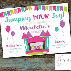 Jumping Four Joy Birthday Invitation, Bounce House Birthday, Fourth Birthday, 4th Birthday Invitation Digital File DIY Invite