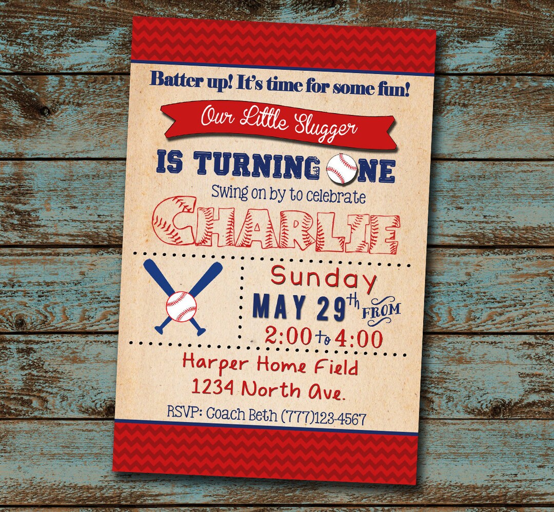 Baseball Birthday Invitation, Little Slugger Turning One, Baseball