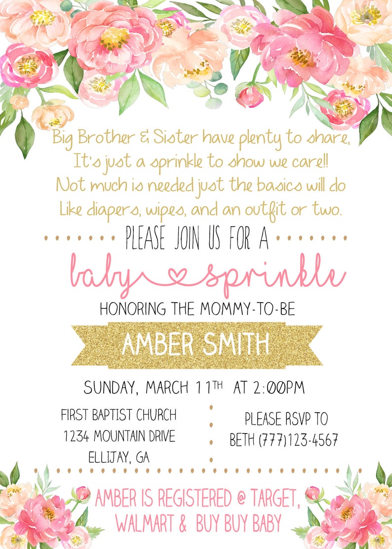 Baby Sprinkle Invitation Floral Sprinkle Invitation Pink Etsy