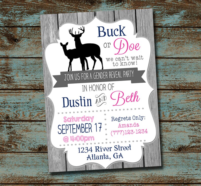 Buck or Doe Gender Reveal Party Invitation Rustic Gender Etsy