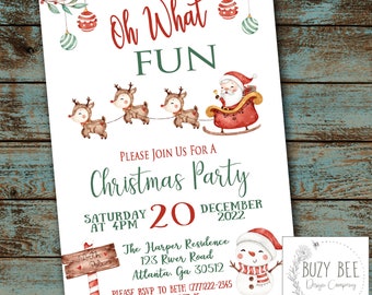 Oh What Fun Christmas Party Invitation, Holiday Party Invitation, Christmas Invitation, Christmas Party Invite, Digital File DIY