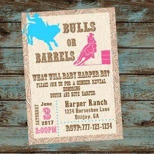 Bulls or Barrels Gender Reveal, Gender Reveal Party Invitation, Horse, Western Invitation, Pink or Blue, Shower Digital File, DIY