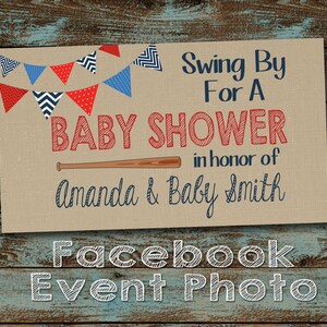 Baseball Baby Shower Facebook Event Photo, Baseball, Swing On By, Boy Baby Shower, Facebook Event Cover - Digital File