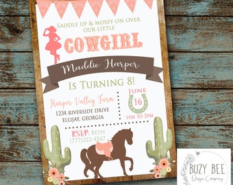 Horse Birthday Invitation, Cowgirl Birthday Party, Saddle Up Birthday, Cowgirl Birthday Invitation, Boho Birthday, Printable, Digital File