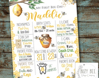 Bee Birthday Milestone board, First Bee Day Birthday, Milestone Sign, Girl Milestone Board, Turning One, Honey Bee, Printable Digital File