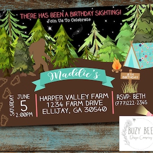 Big Foot Birthday Invitation, Sasquatch Birthday, Girl Birthday, Older Girl Birthday, Birthday Invitation, Printable, Digital File DIY