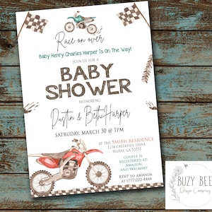 Dirt Bike Baby Shower, Invito per moto, Gara su invito per Baby Shower, Boy Baby Shower, Invito per doccia File digitale fai da te