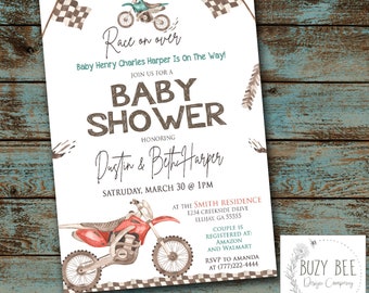 Baby shower de moto tout-terrain, invitation de moto, course sur Invitation de baby shower, baby shower de garçon, invitation de shower de fichier numérique bricolage