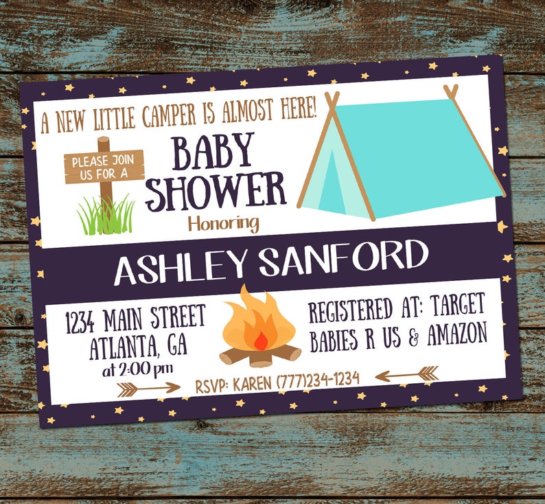 Camping Baby Shower Invitation Happy Camper Boy Baby Shower Etsy