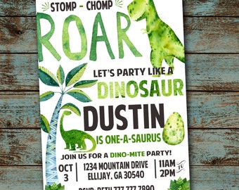 Dinosaur Birthday Invitation, Dinosaur Invitation, ROAR Stomp Chomp, Dino-mite Birthday,  Dinosaur Birthday, Digital File, DIY Printable