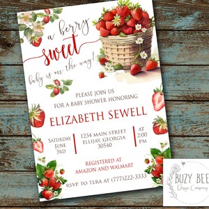 Berry Sweet Baby Shower, Strawberry Invitation, Strawberry Baby Shower Invitation, Baby Shower, Shower Invitation Digital File DIY