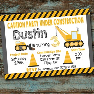 Construction Birthday Party Invitation, Construction Party, Party Under Construction, Construction Thank You Card, Printable, Digital File image 1