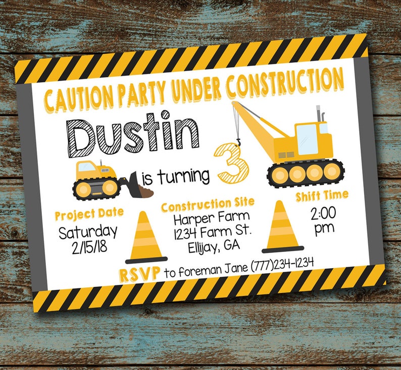 Construction Birthday Party Invitation, Construction Party, Party Under Construction, Construction Thank You Card, Printable, Digital File image 1