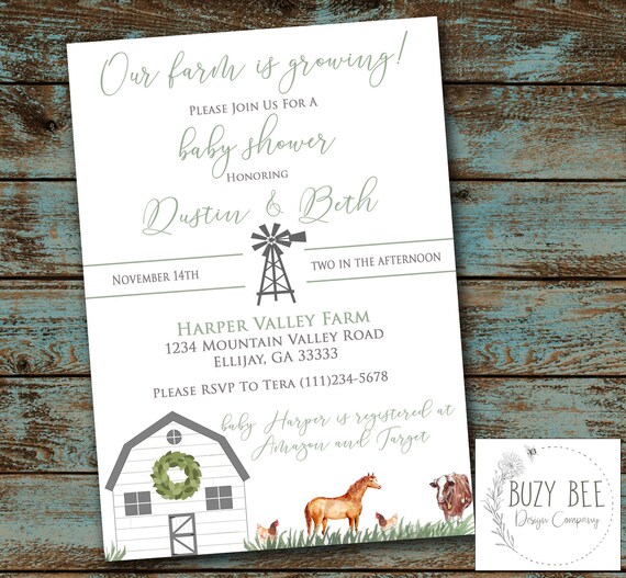 Farm Baby Shower Invitation, Horse Baby Invitation, Cow Baby Shower Invitation, Farm Shower, Farmhouse Shower Invitation Digital File DIY