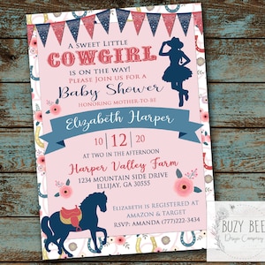 Cowgirl Baby Shower, Cowgirl Invitation, Cowgirl Baby Shower Invitation, Girl Baby Shower, Western Shower Invitation Digital File DIY