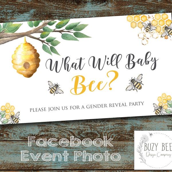 What Will Baby Bee Gender Reveal Facebook Event Header Image - Honey Bee Gender Reveal - Facebook Invite - Cover Photo - Digital File