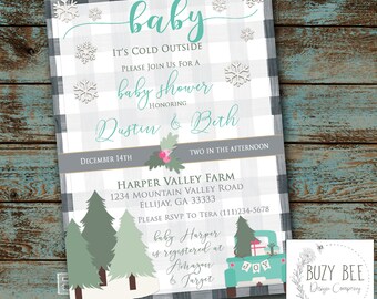 Baby It's Cold Outside Baby Shower Invitation, Christmas Shower, Holiday Baby Invitation, Baby Shower, Snow, Invitation Digital File DIY