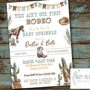 Invito "Non è il nostro primo rodeo" con granella, invito "Piccolo cowboy" con granella, baby shower in stile cowboy, invito western, file digitale fai da te