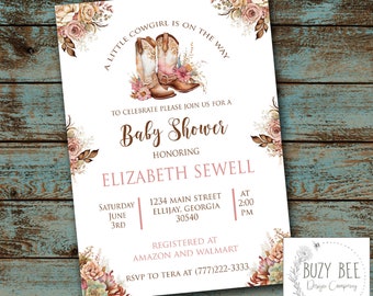 Boho Cowgirl Shower, Cowboy Boots Invitation, Cowgirl Baby Shower Invitation, Girl Baby Shower, Shower Invitation Digital File DIY