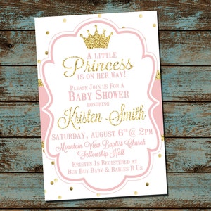 Little Princess Baby Shower Invitation, Pink and Gold, Princess Baby Shower, Baby Girl Shower, DIY Digital Invitation