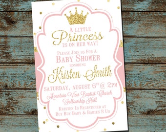 Little Princess Baby Shower Invitation, Pink and Gold, Princess Baby Shower, Baby Girl Shower, DIY Digital Invitation