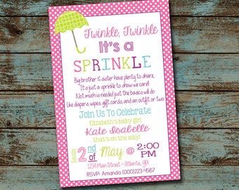 Baby Sprinkle Invitation, Twinkle Twinkle It's a Sprinkle, Girl Baby Shower Invitation Digital File DIY