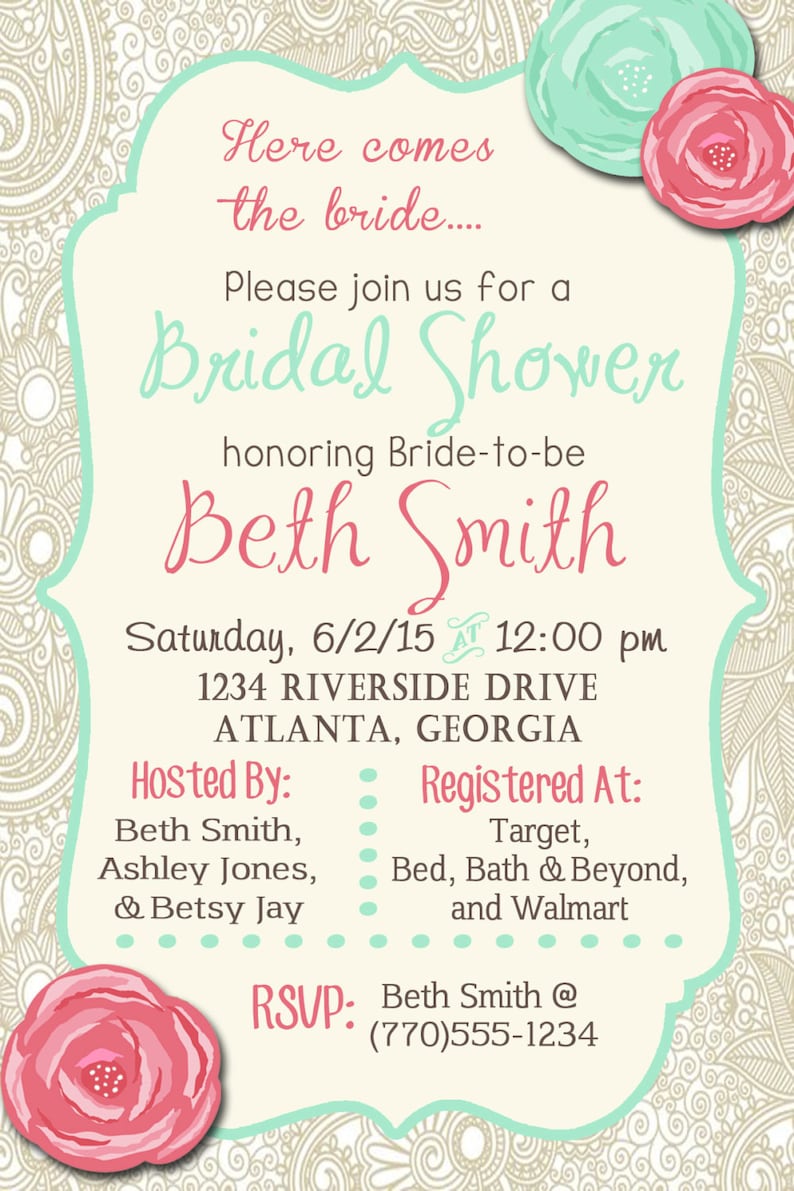 Vintage Bridal Shower Invitation Bride to Be lace & Flowers Etsy