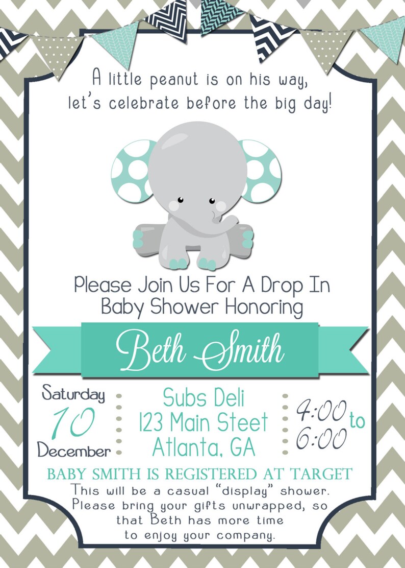 Elephant Baby Shower Invitation Little Peanut Boy Baby Etsy