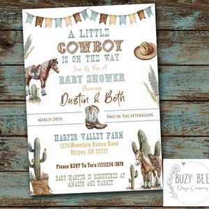 Baby shower da cowboy, invito da cowboy, invito baby shower da cowboy, boho western, baby shower, file digitale invito per baby shower fai da te
