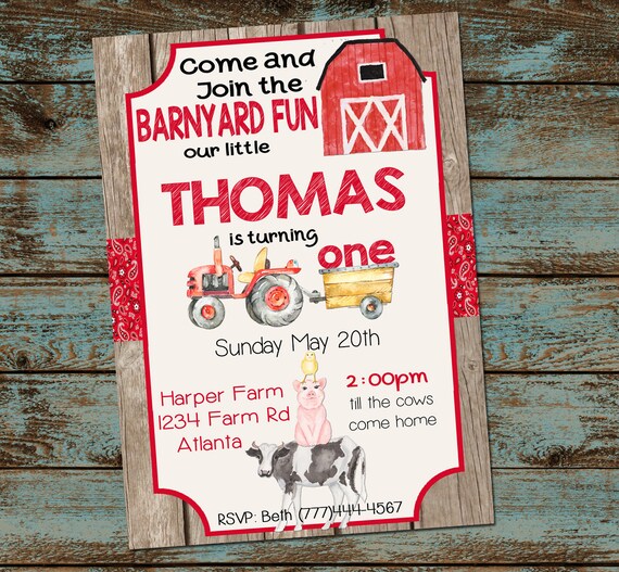 Farm Birthday Invitation Farm Birthday Party Barnyard Fun Etsy