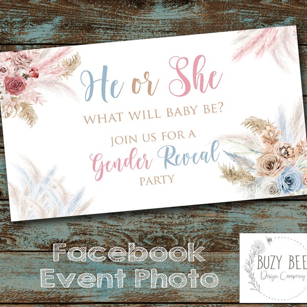 He or She What Will Baby Be Gender Reveal Facebook Event Header Image - Pampas Gender Reveal - Facebook Invite - Cover Photo - Digital File