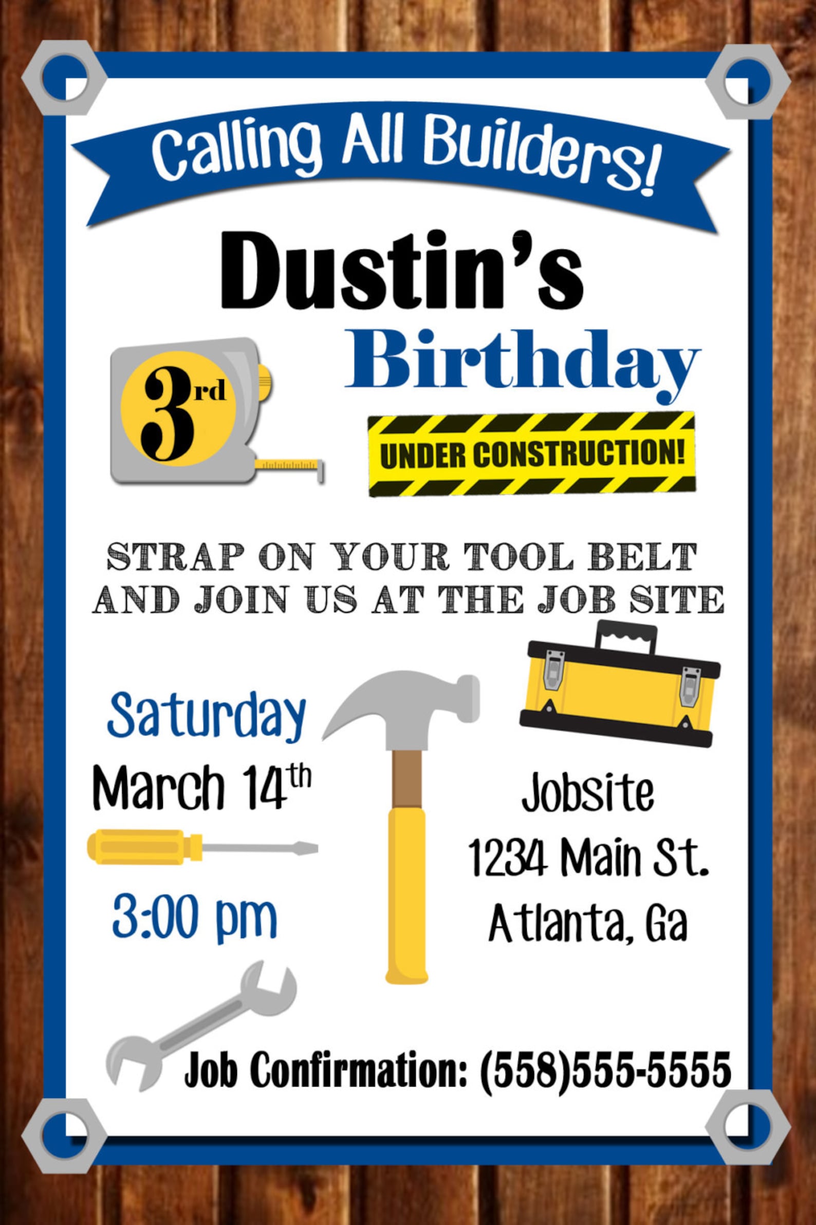 Tool Party Birthday Invitation Construction Birthday Party | Etsy