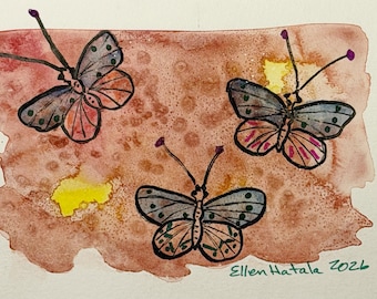 Moonlight fine art print three butterflies