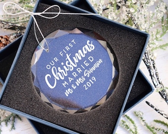 First Christmas as Mr and Mrs, First Christmas Married Crystal Ornament, Glass Ornament, Personalized Ornament, Wedding Gift--10558-OR26-604