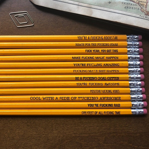 Adult Humor Pencils, Gag gift Engraved Pencils, Funny Pencils, Funny Adult Stocking Stuffer pencils,  Harsh language pencils--21317-PN12-110