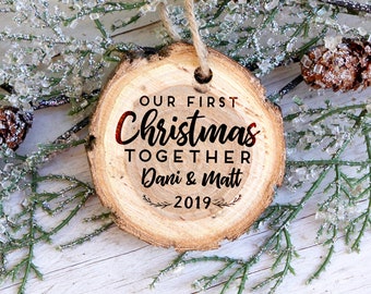 First Christmas together Personalized Ornament, Tree Bark Christmas Ornament, First Christmas Together Custom Ornament, --10593-OR16-007