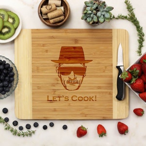 Breaking Bad Cutting Board, Let's Cook, Heisenberg, Walter White, Heisenberg Engraved Board Father's Day Dad Bamboo Wood 23001-CUTB-001 image 1